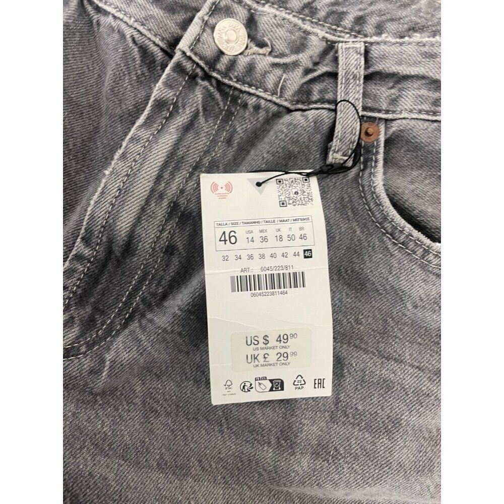 Zara Womens Wide Jeans EU 46 US 14 Gray Mid Rise Full length Denim 6045/223 NWT - Picture 5 of 10